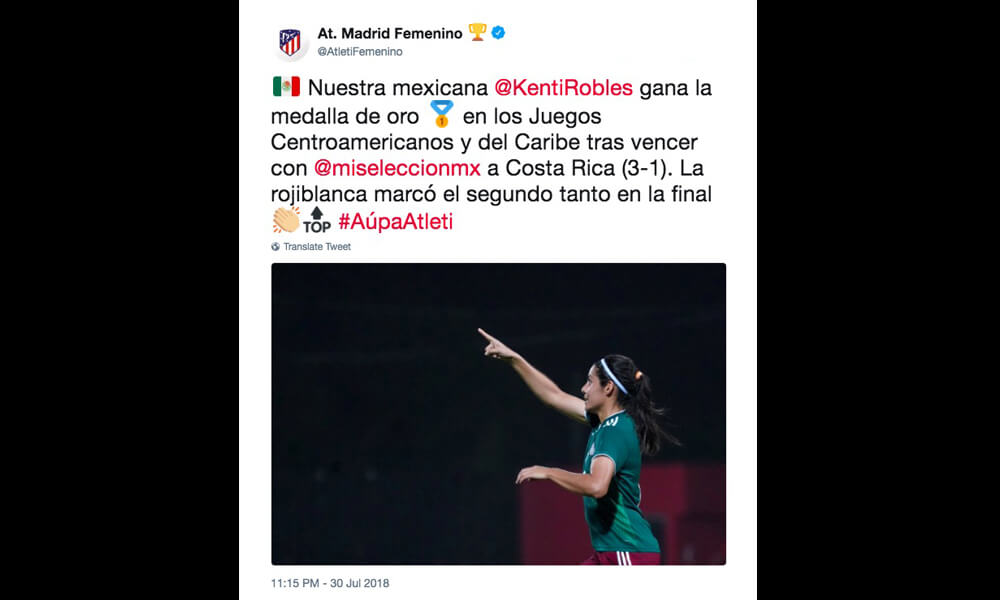 Felicitaciones para el Tri Femenil por el Atlético de Madrid Femenino
